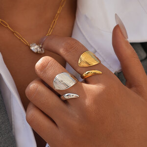 Irregular Shape Stainless Steel Waterproof Gold Color Women's Statement Rings h5 Picture5