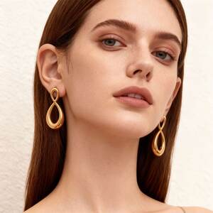 1 Pair Polished Infinity Stainless Steel Waterproof Gold Color Women's Stud Earrings h5 Picture4