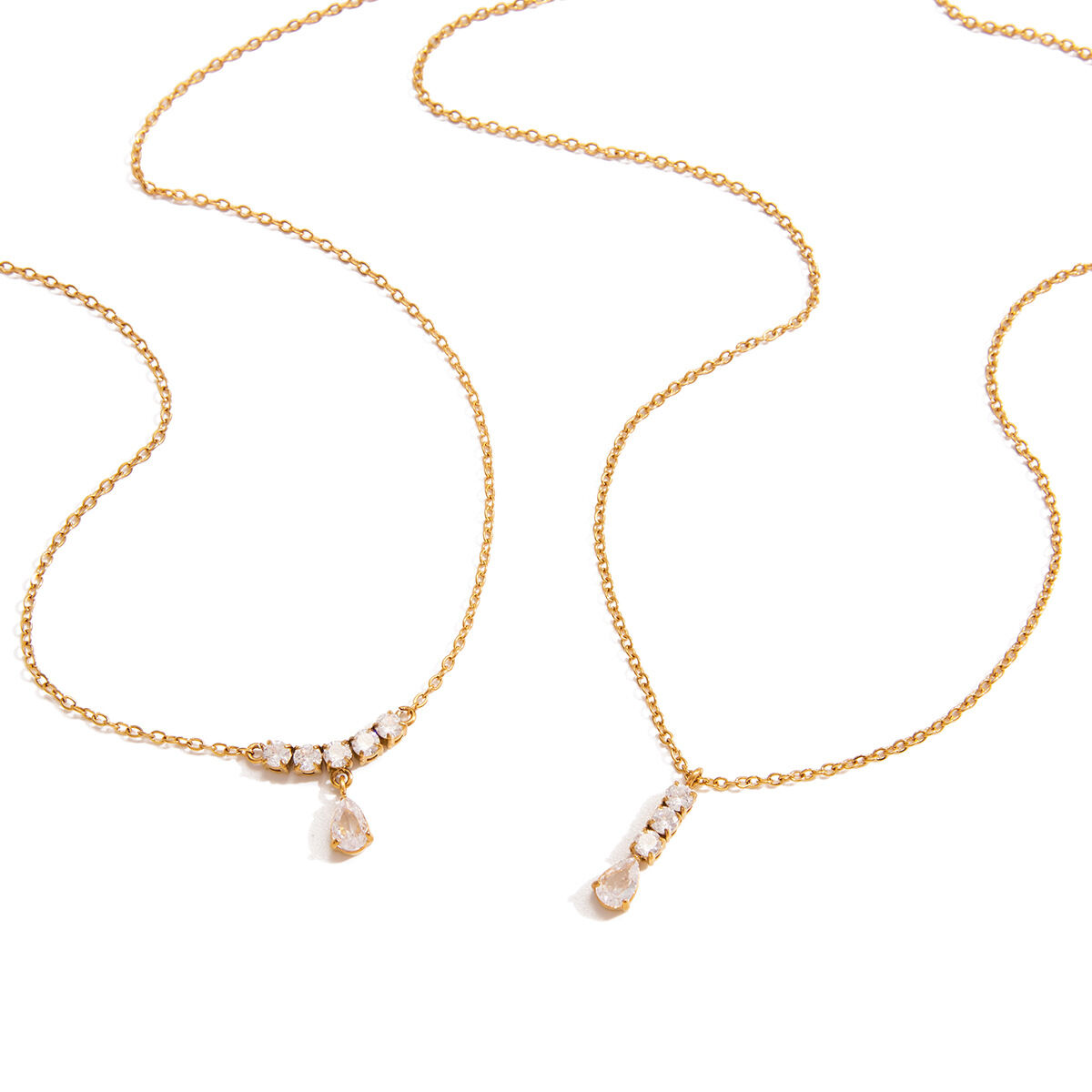 1 Piece Brilliant Droplet Zircon Stainless Steel Waterproof Gold Color Women's Pendant Necklaces Picture7