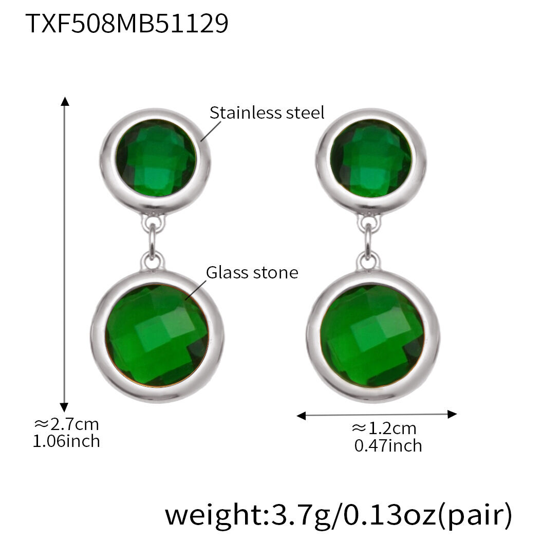 Txf508 - Green Stone Steel Earrings Picture24