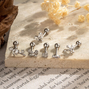 Exquisite Bow Knot Moon Copper Gold Color Zircon Women's Piercing Earrings h5 Picture3
