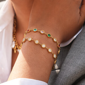 1 farbiges Zirkon-Armband aus wasserfestem, anlaufgeschütztem Edelstahl in Goldfarbe für Damen h5 Bild3