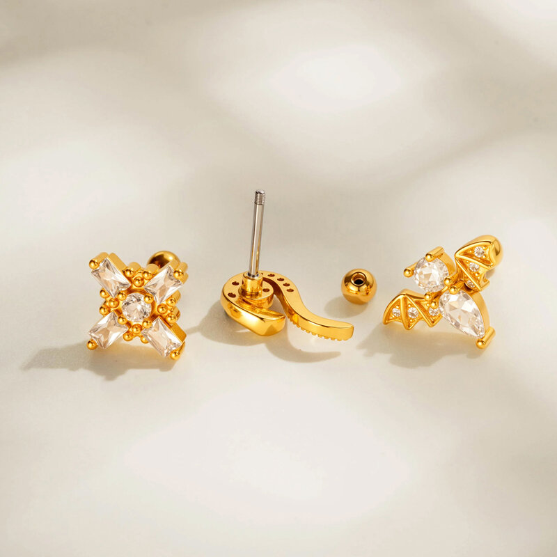 Modern Haç Yılan Bakır Altın Renk Zirkon Kadın Piercing Küpeleri 2