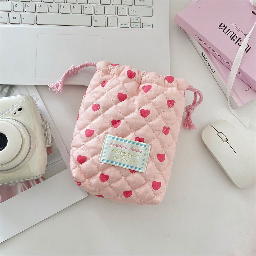 Romantic Sweet Heart Plaid Quilted Soft Camera Storage Bag