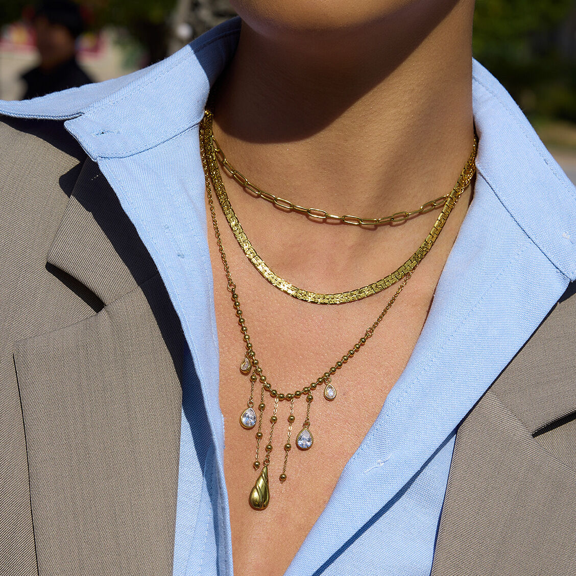 Glamorous Droplet Tassel Stainless Steel Waterproof Gold Color Zircon Women's Pendant Necklaces h5 Picture4