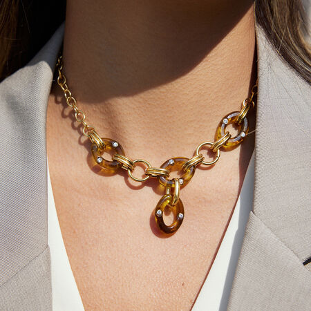 1 Piece Classic Resin Oval Stainless Steel Waterproof Gold Color Women's Chain Necklaces 2