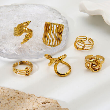 1 Piece Simple Irregular Shape Circle Stainless Steel Waterproof Gold Color Women‘s Statement Rings