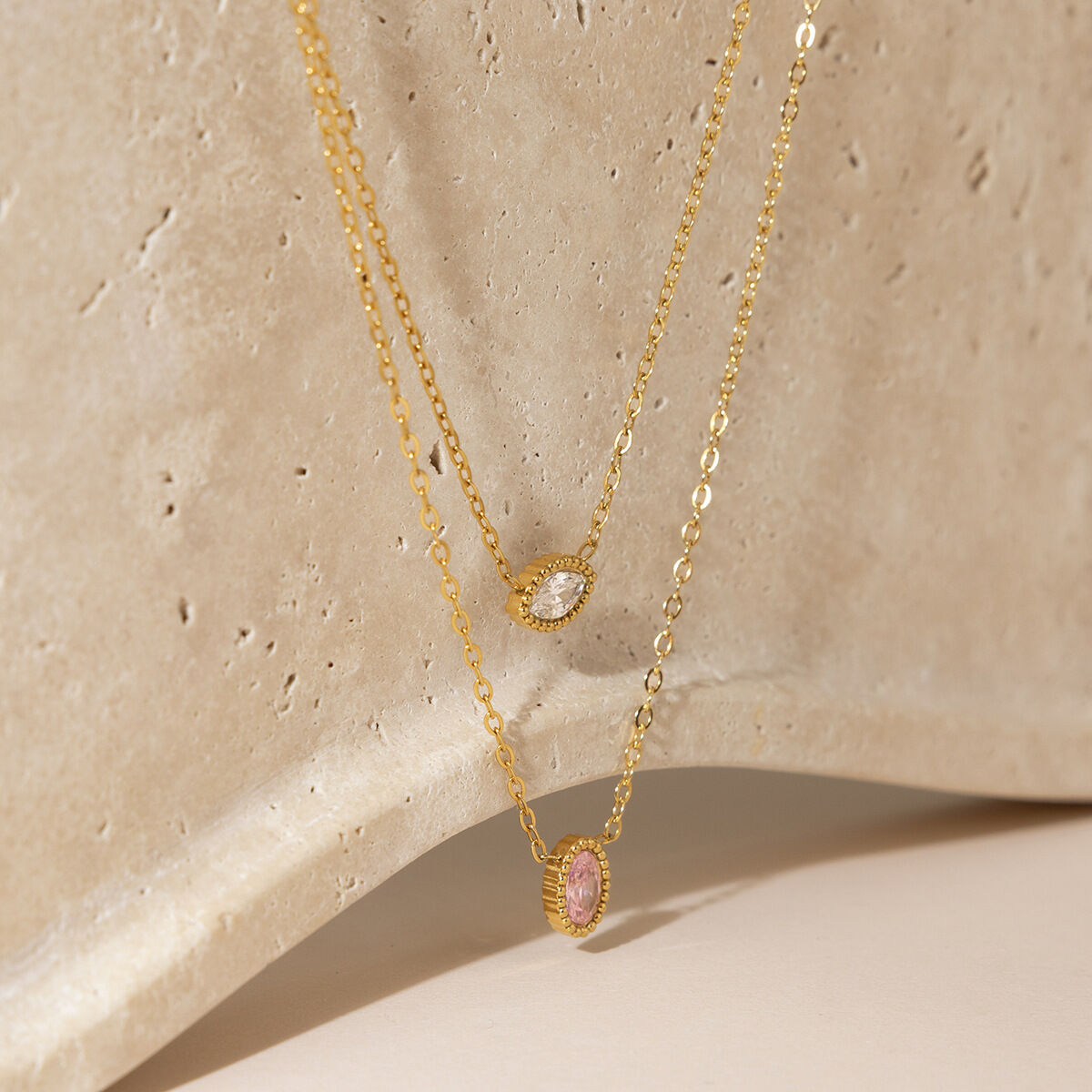 Shimmering Oval Stainless Steel Waterproof&Anti-tarnish Gold Color Zircon Women's Pendant Necklaces Picture5