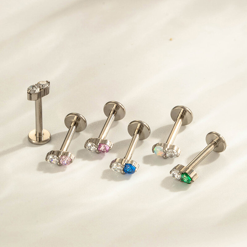 Double Round Titanium Alloy Gold Color Zircon Women's Piercing Earrings h5Picture6