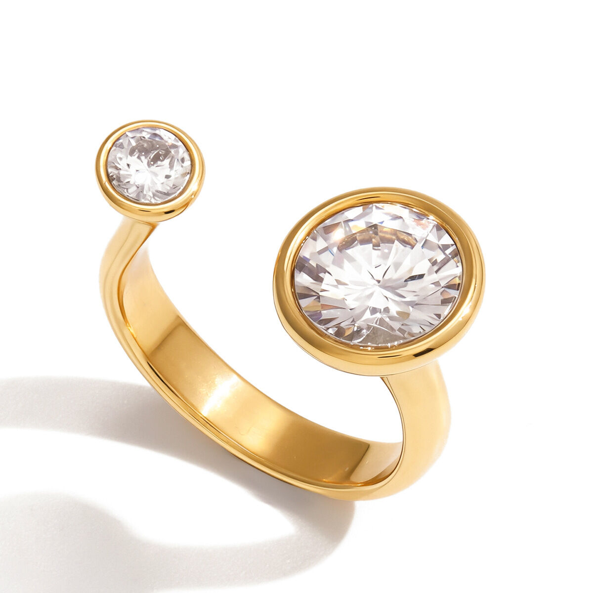 1 stuk luxe ronde zirkonia ring van roestvrij staal, waterdicht, goudkleurig, voor dames. 