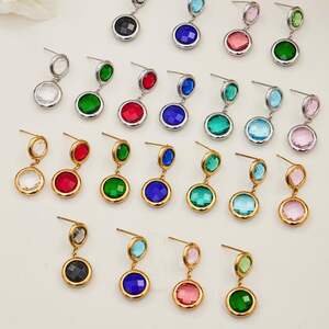 Colorful Round Glass Stainless Steel Waterproof Gold Color Women's Jewelry Sets h5 Picture4