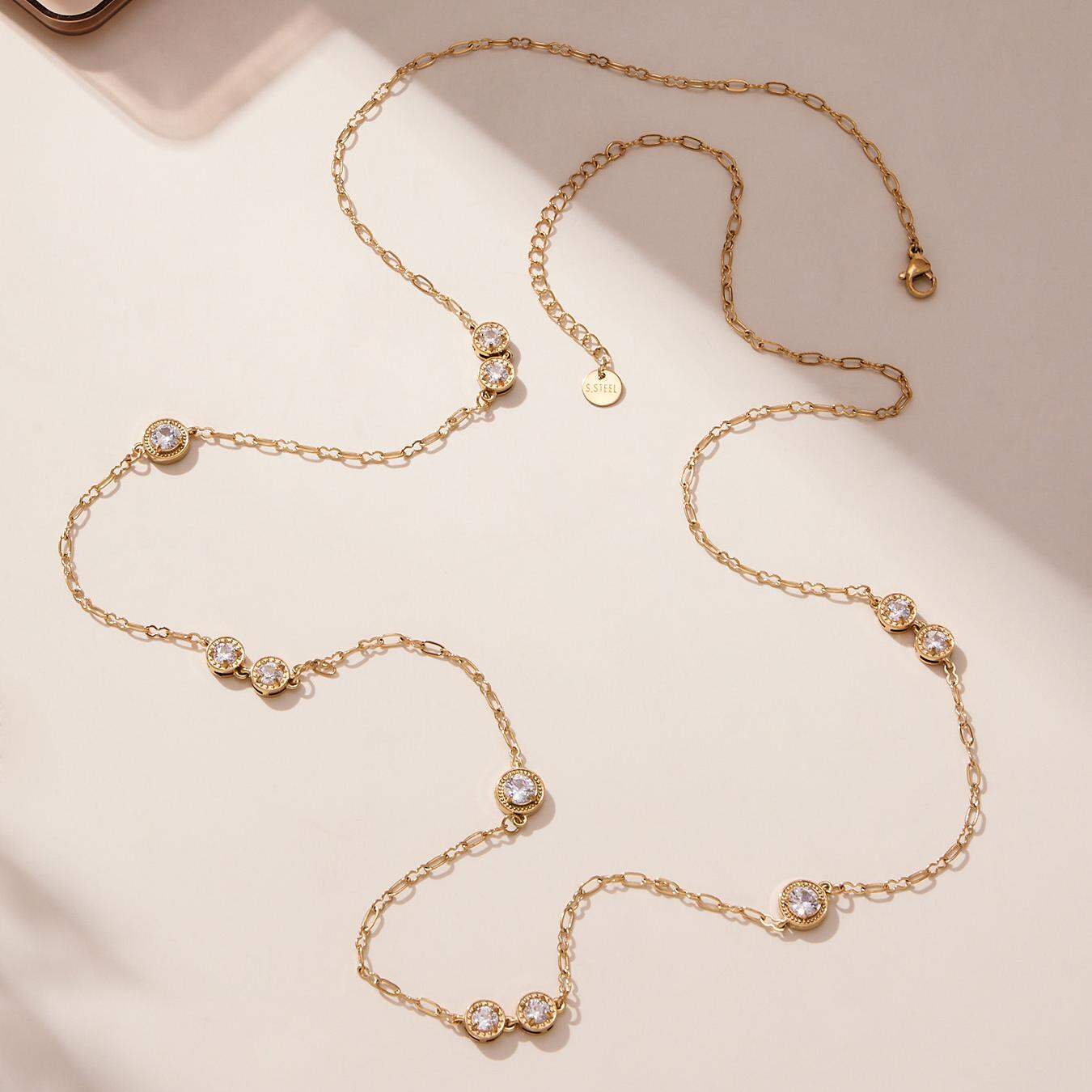 Minimalist Zircon Titanium Steel Waterproof Anti - Tarnish Gold Color Women's Long Necklaces Picture6