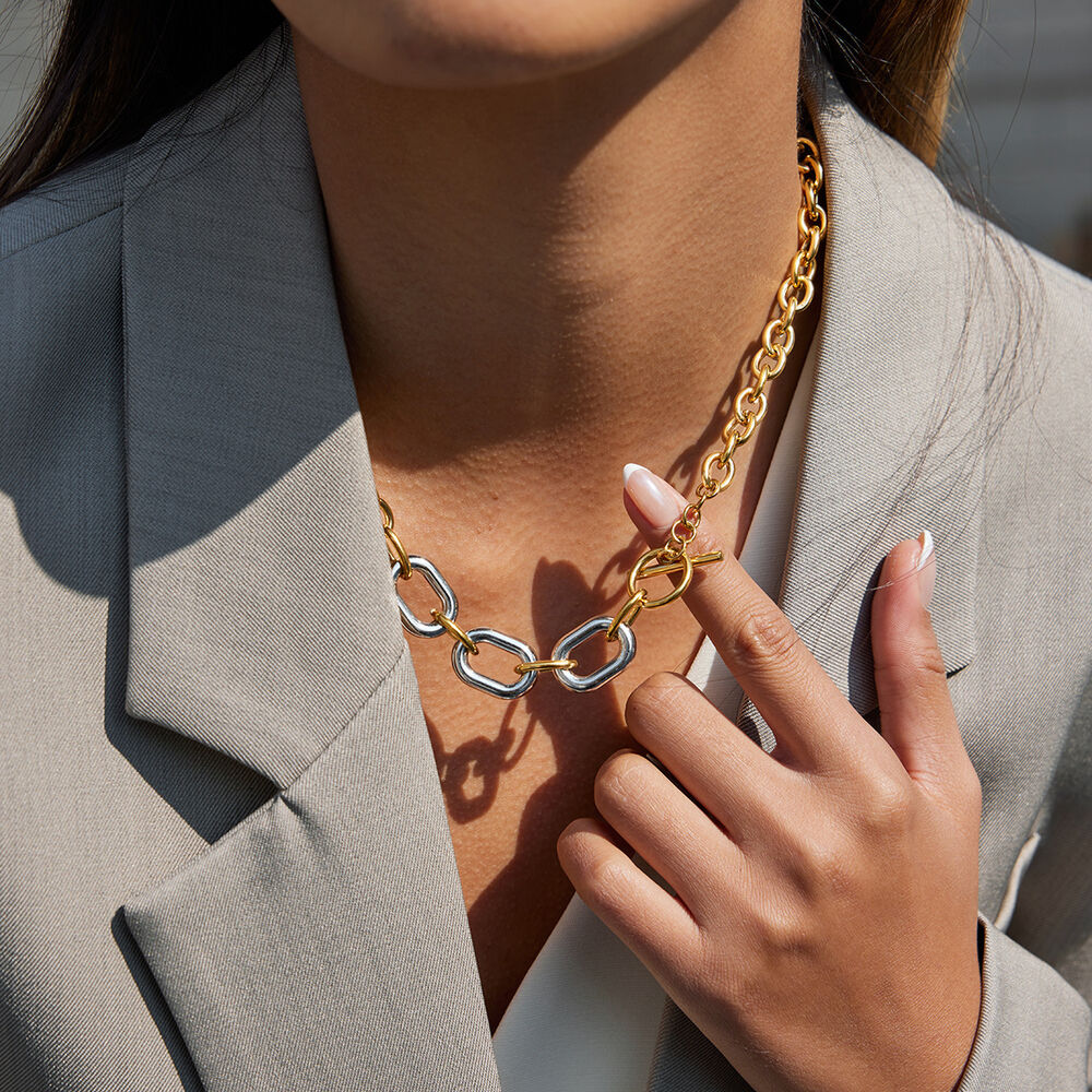 1 stuk vierkante, afgeronde vierkante ketting van roestvrij staal met gemengde goud- en zilverkleuren, waterdicht, voor dames Afbeelding3