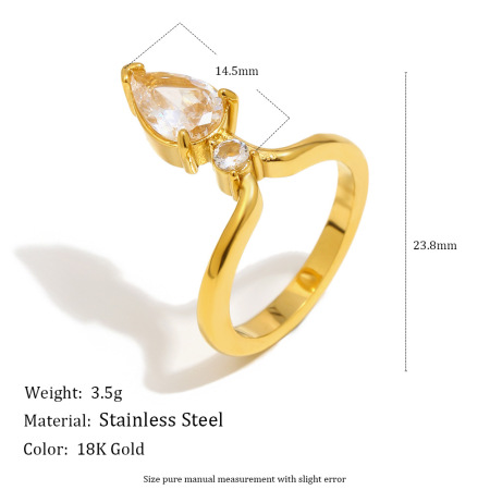 1 Piece Luxurious Daily Lines Waterproof  fade - resistant Stainless Steel  Gold Color  Women's Gemstone Rings