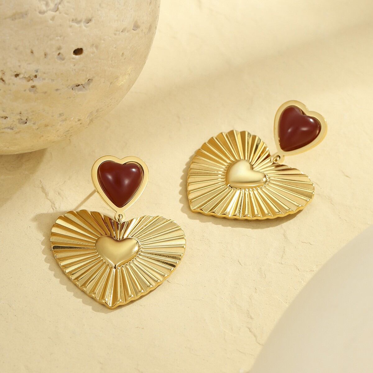 Romantic Red Heart Stainless Steel Waterproof Anti - Tarnish Gold Color Women's Jewelry Sets h5 Picture4