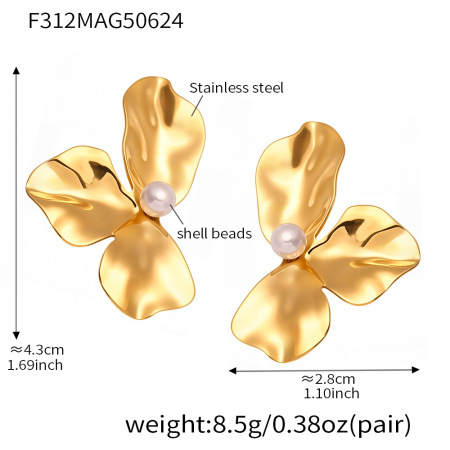 1 paio di splendidi orecchini a bottone da donna in acciaio inossidabile color oro, con fiore