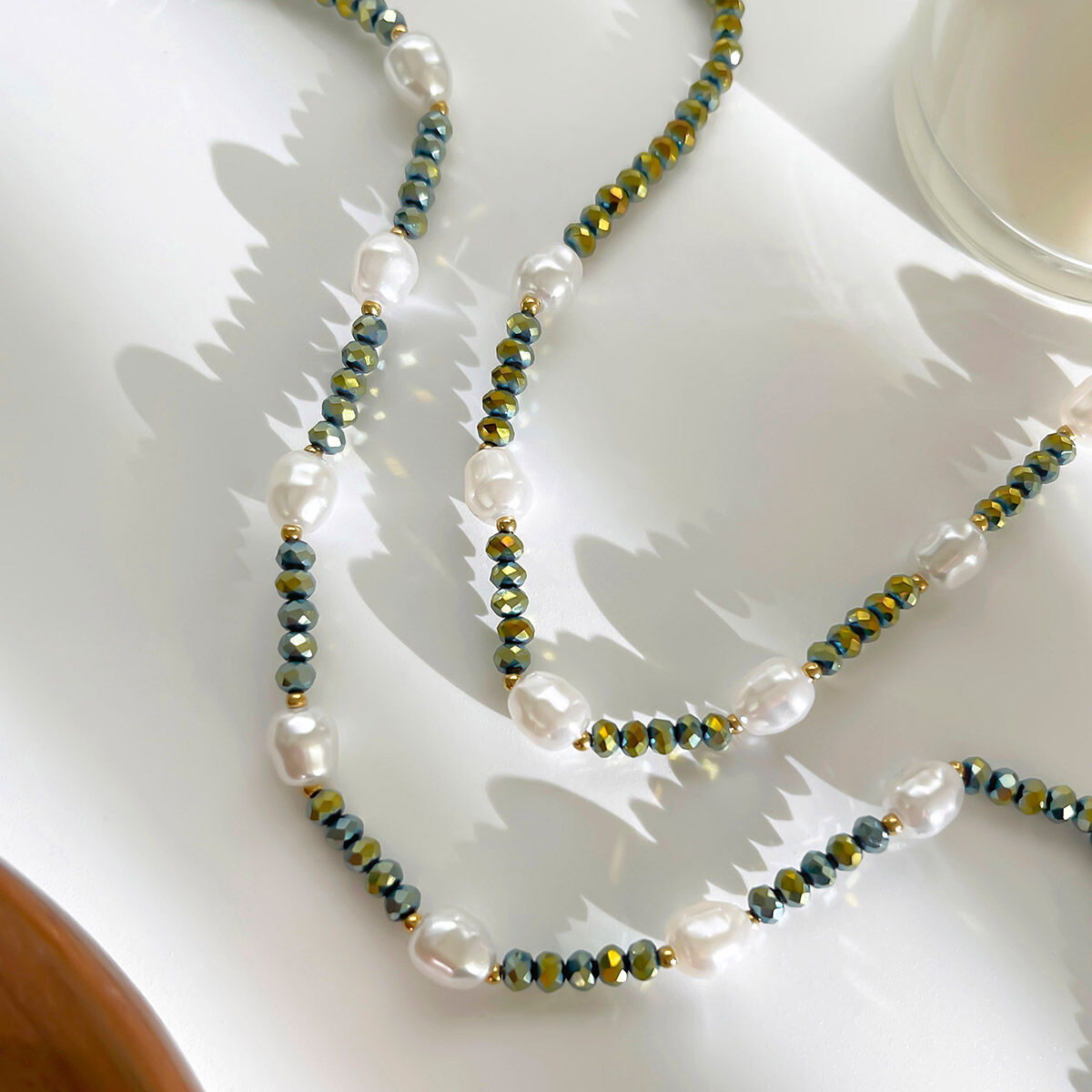 Collana con 1 pezzo di perle di cristallo e artificiali