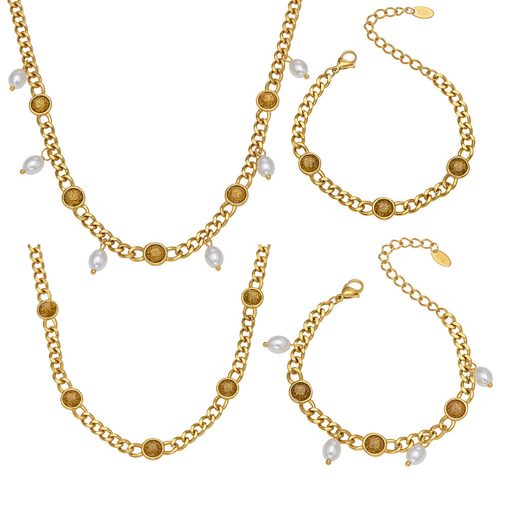 1 Piece Delicate Beads Chain Stainless Steel Waterproof Gold Color Women's Pendant Necklaces Picture6