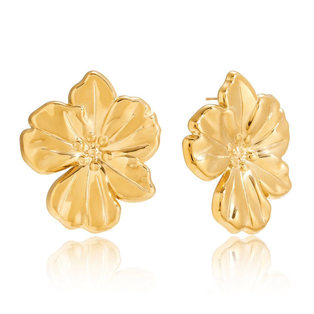 1 Pair Sleek Flower Stainless Steel Waterproof Gold Color Women's Stud Earrings