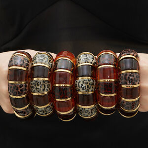Stylish Leopard Print Stainless Steel Waterproof Gold Color Acrylic Women's Bangles h5 Picture3