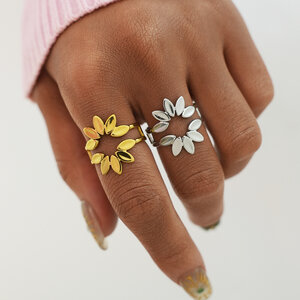 1 Piece Hollowed-out Lines Hypo - allergenic Stainless Steel Waterproof Gold Color Statement Rings h5 Picture6