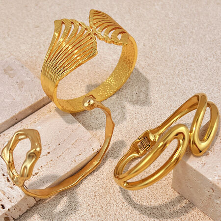 1 Piece Hollowed-out Stainless Steel Waterproof Gold Color Cuff Bracelet
