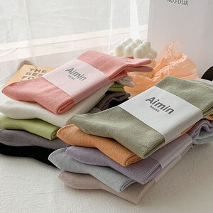 Simple Solid Color Super Soft High Bounce Basic Cotton Mid-Calf Socks h5 Picture3