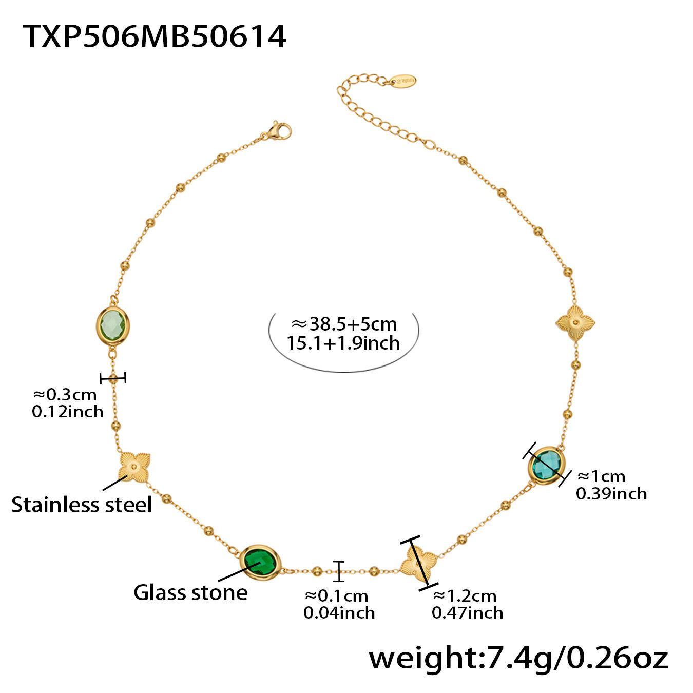 Txp506 - Green Faceted Stone Gold Necklace, 38+5Cm Picture2
