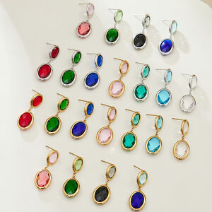 1 Pair Glamorous Round Glass Stainless Steel Waterproof Gold Color Women's Drop Earrings h5 Picture3
