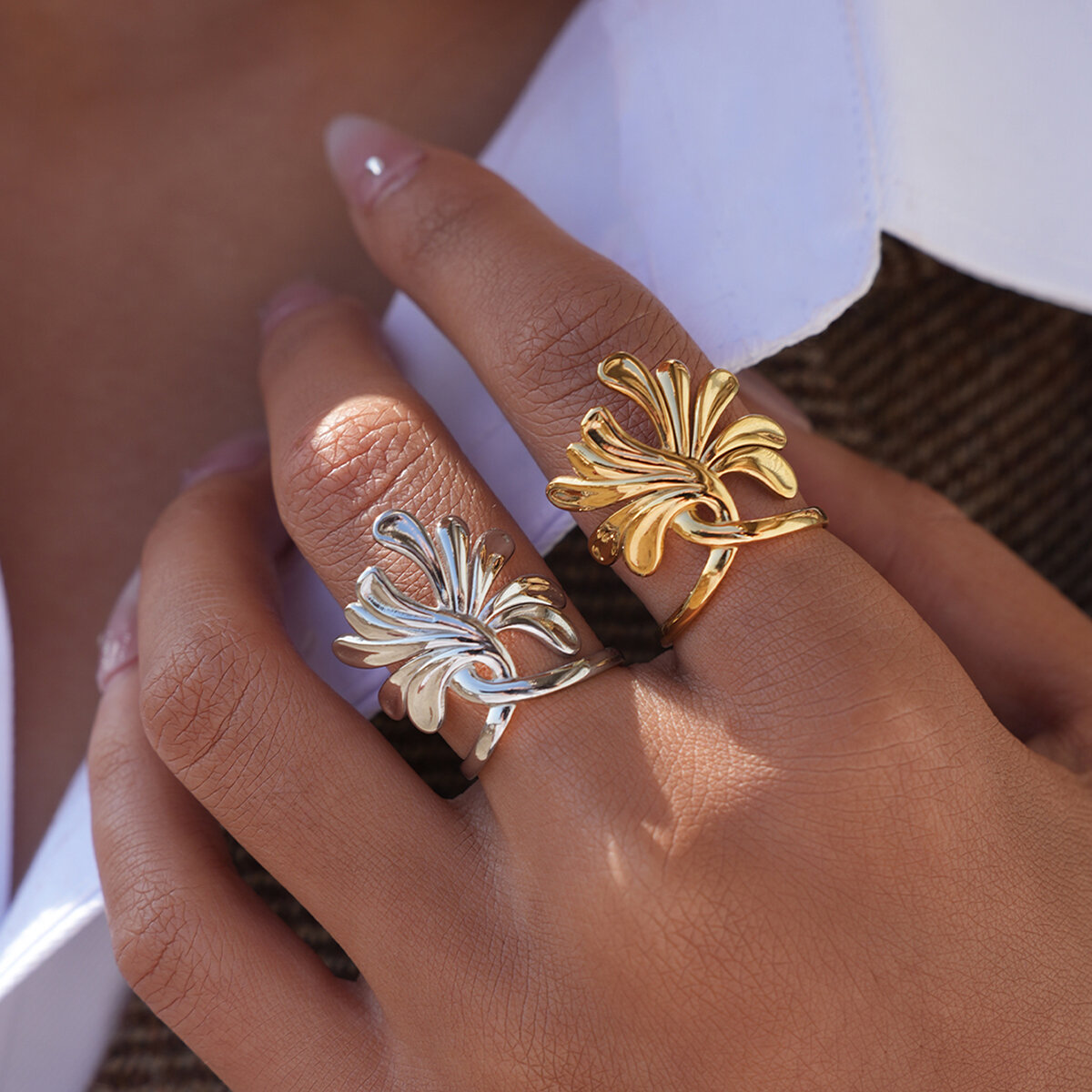 Daily Flower Stainless Steel  Waterproof  Fade - resistant  Gold Color  Statement Rings Picture6