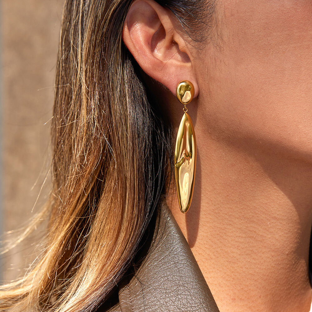 1 Pair Statement Solid Color Oval Stainless Steel Waterproof Gold Color Women's Dangle Earrings h5Picture3