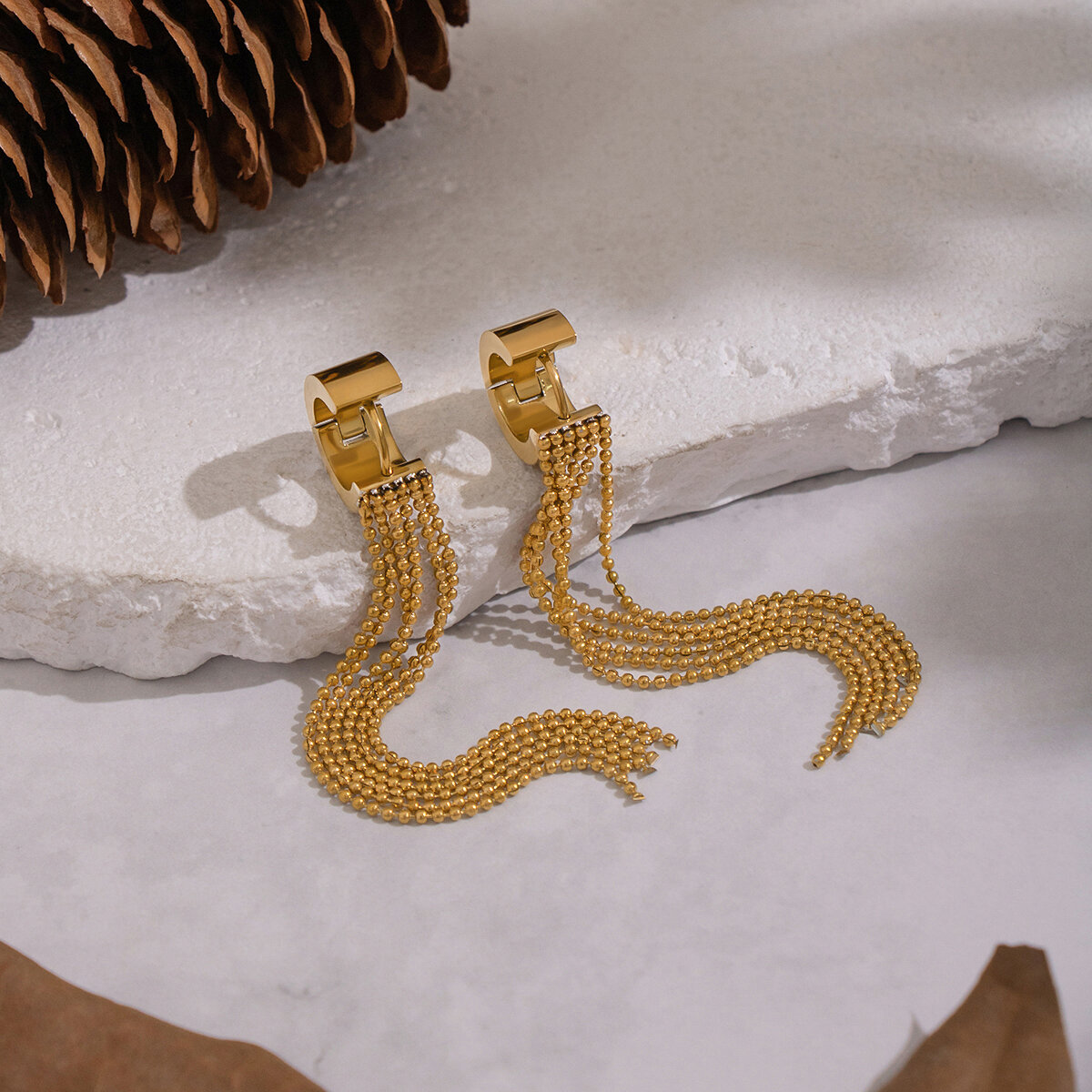 1 Pair Sexy Tassel Stainless Steel Waterproof Gold Color Dangle Earrings h5 Picture2