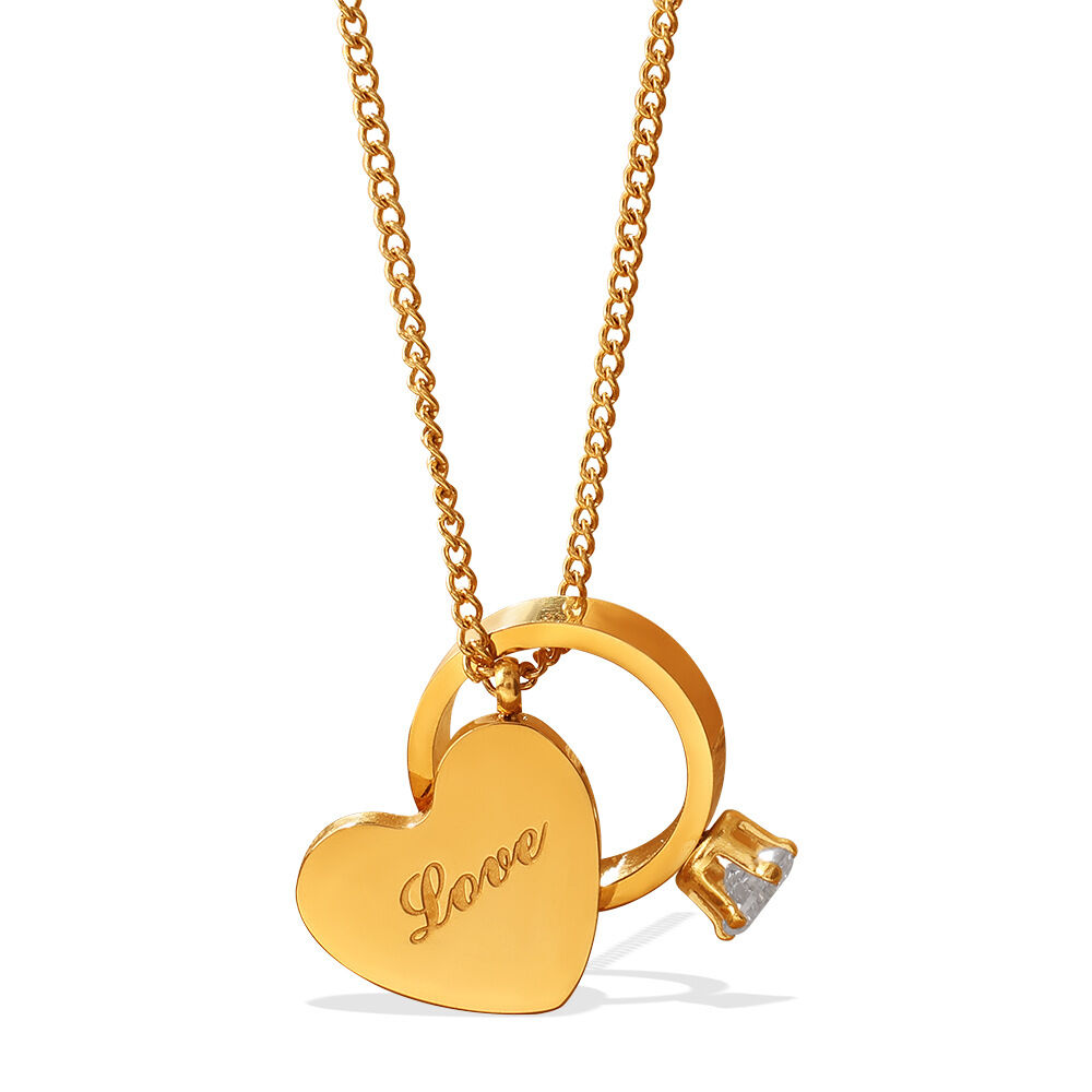 Love Letter Heart Stainless Steel Gold Color Zircon Waterproof&Anti-tarnish Women's Pendant Necklaces Picture5