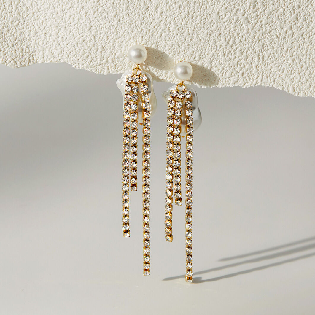Sparkling Tassel Stainless Steel Waterproof Gold Color Women's Party Earrings Picture3