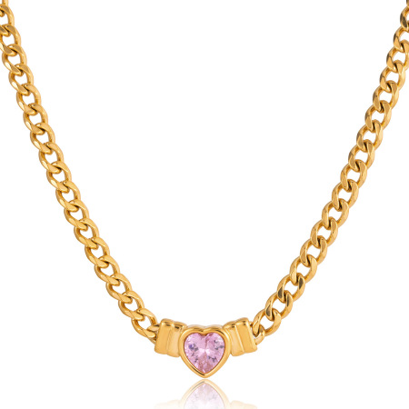 Delicate hartvormige, waterdichte en aanslagbestendige gouden damesketting van roestvrij staal.