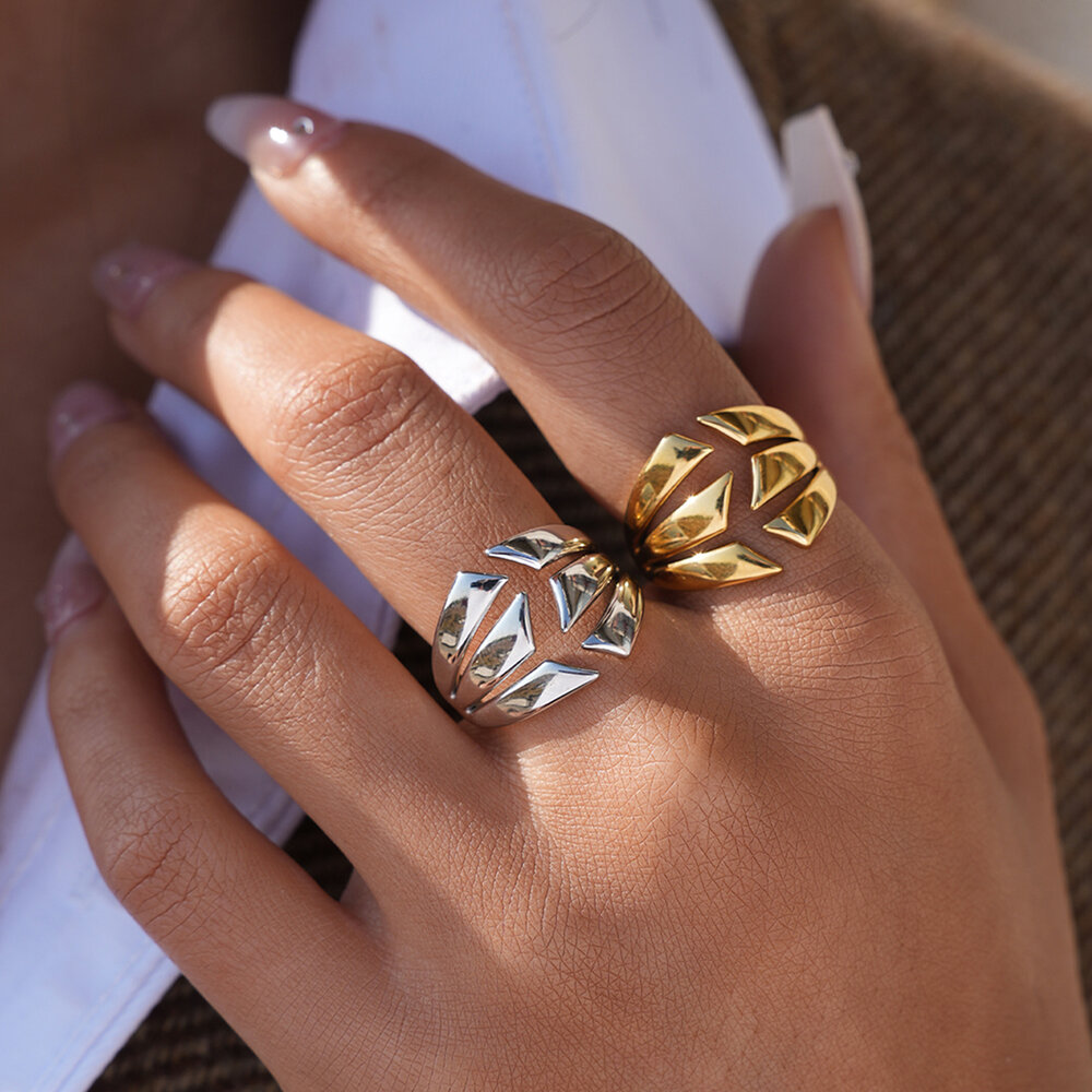 Daily Irregular Shape Stainless Steel Waterproof Gold Color Statement Rings Picture6