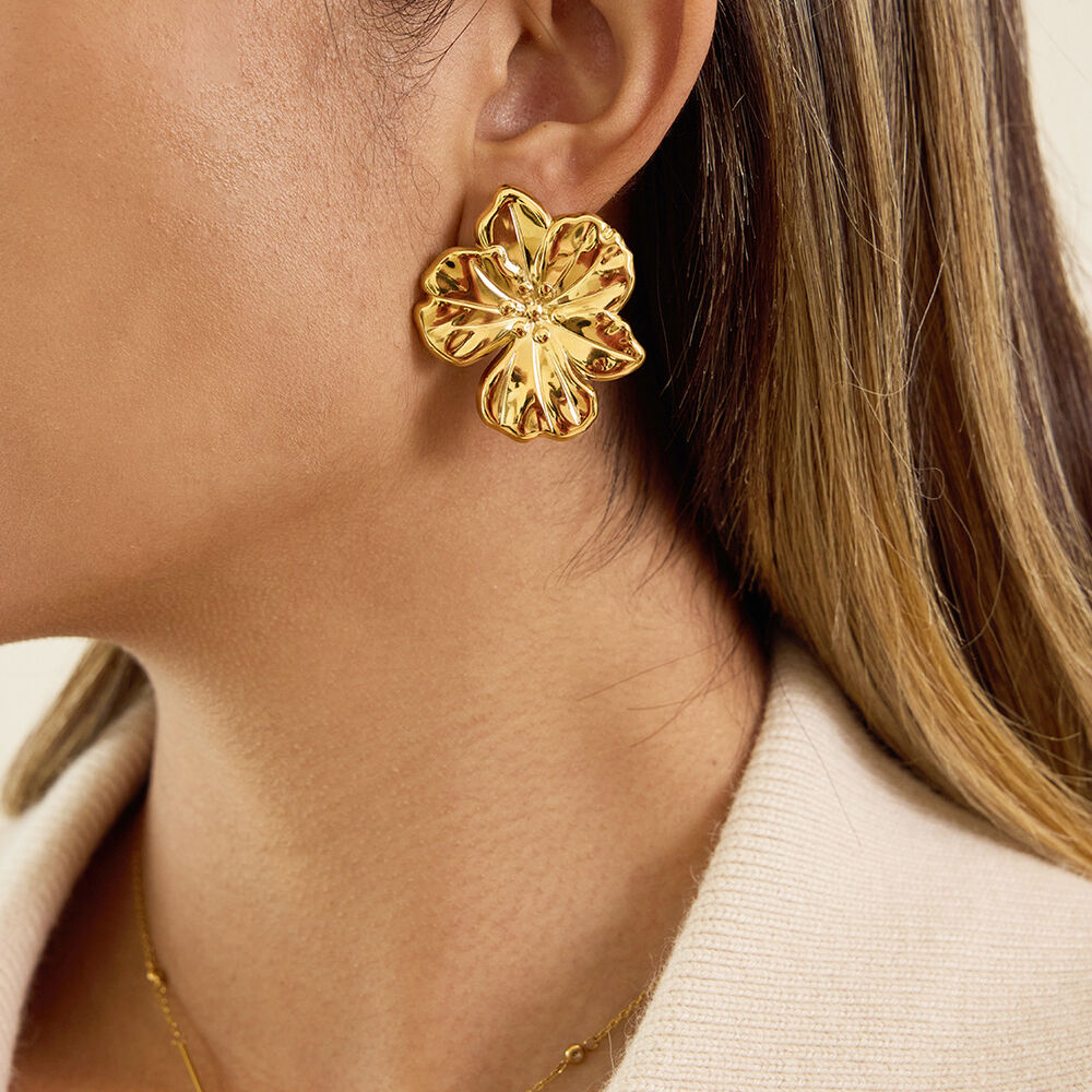 1 Pair Sleek Flower Stainless Steel Waterproof Gold Color Women's Stud Earrings h5Picture3