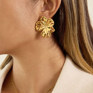 1 Pair Sleek Flower Stainless Steel Waterproof Gold Color Women's Stud Earrings h5 Picture3