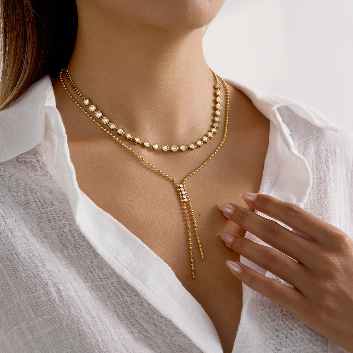 1 Piece Exquisite Tassel Stainless Steel Waterproof Gold Color Women's Chain Necklaces 2