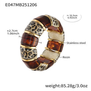 Stylish Leopard Print Stainless Steel Waterproof Gold Color Acrylic Women's Bangles h5