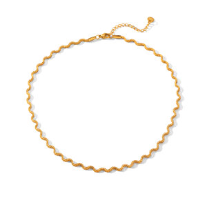 Collar y pulsera de cadena de acero inoxidable con forma de onda, resistente al agua, color dorado h5