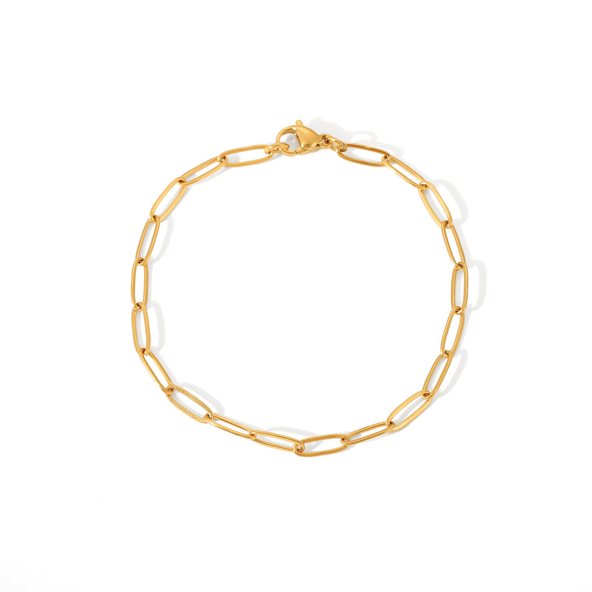 Simple Solid Color Chain Stainless Steel Waterproof Gold Color Chain Necklace & Bracelet 