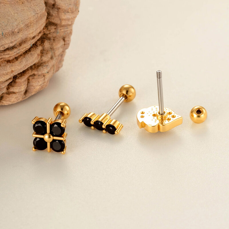 Black Zircon Copper Gold Color Waterproof&Anti-tarnish Women's Piercing Earrings Picture3