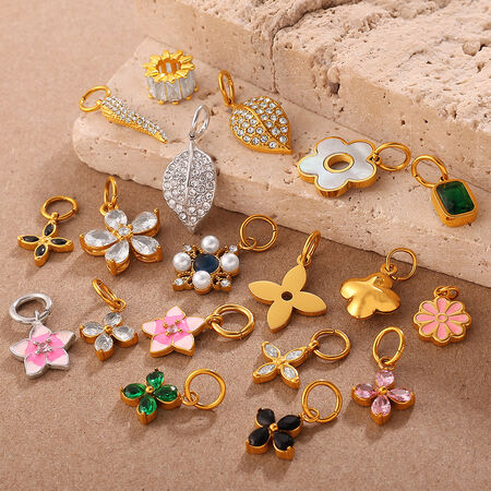 1 Piece Flower Stainless Steel Waterproof Gold Color Rhinestone DIY Pendant