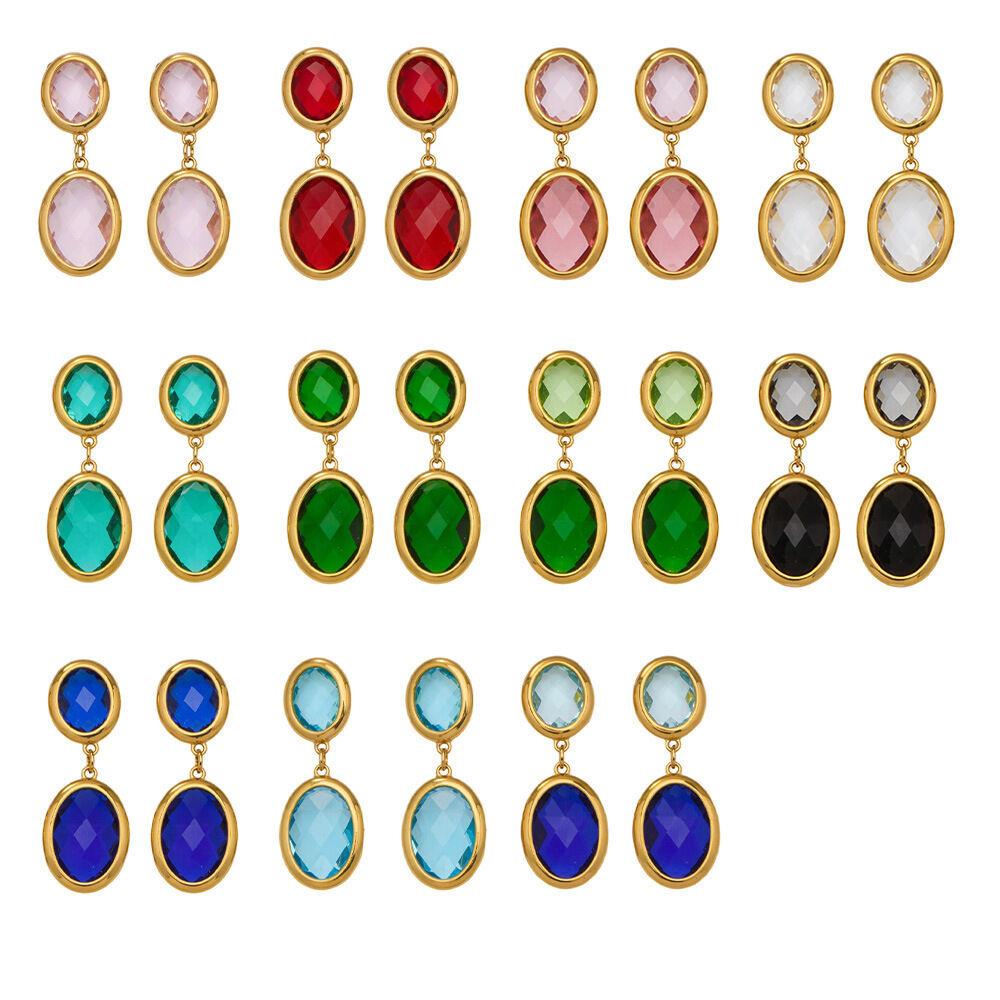 1 Pair Glamorous Round Glass Stainless Steel Waterproof Gold Color Women's Drop Earrings h5Picture5