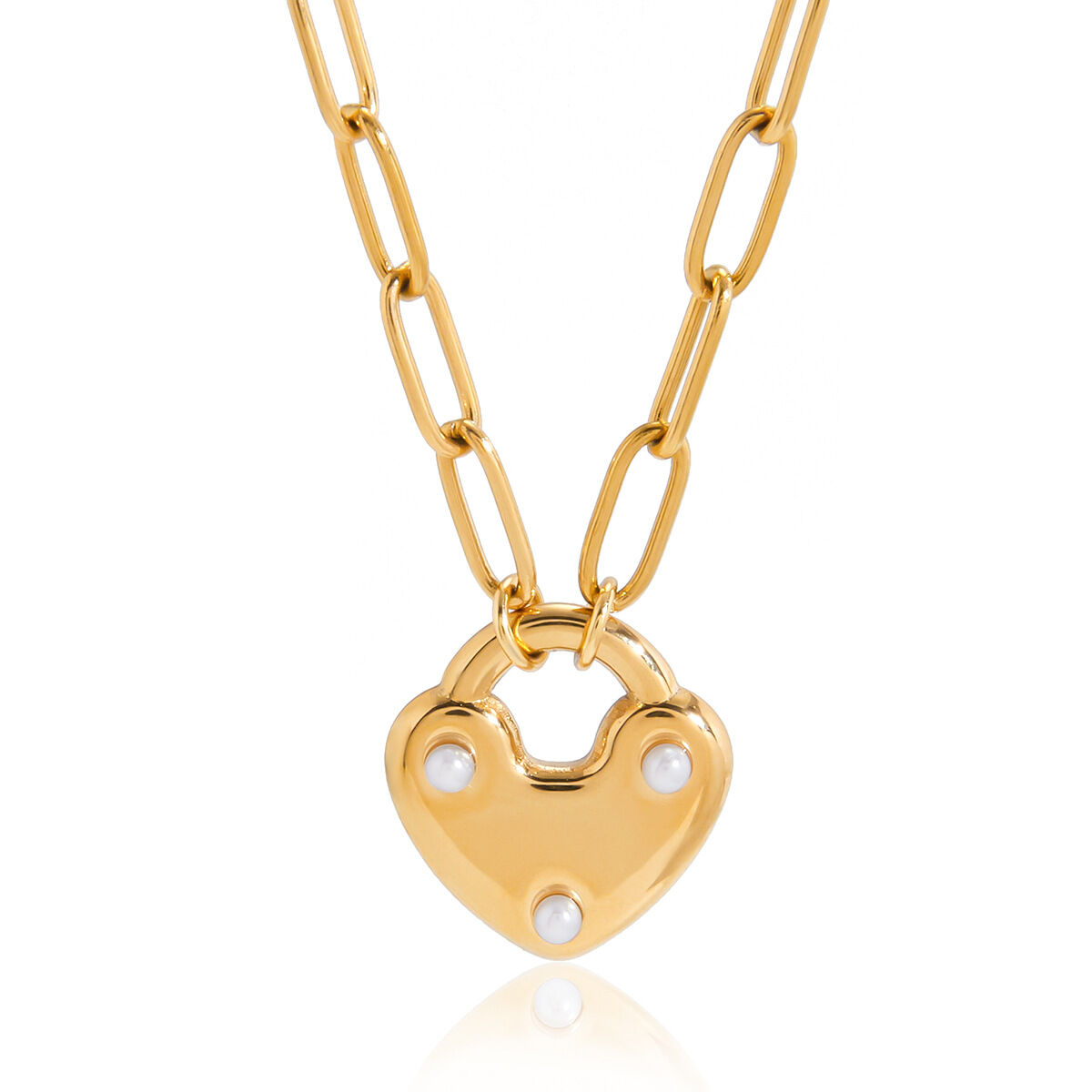 Collane con ciondolo da donna in acciaio inossidabile con chiave a forma di cuore romantico, impermeabili e anti-ossidazione, color oro 