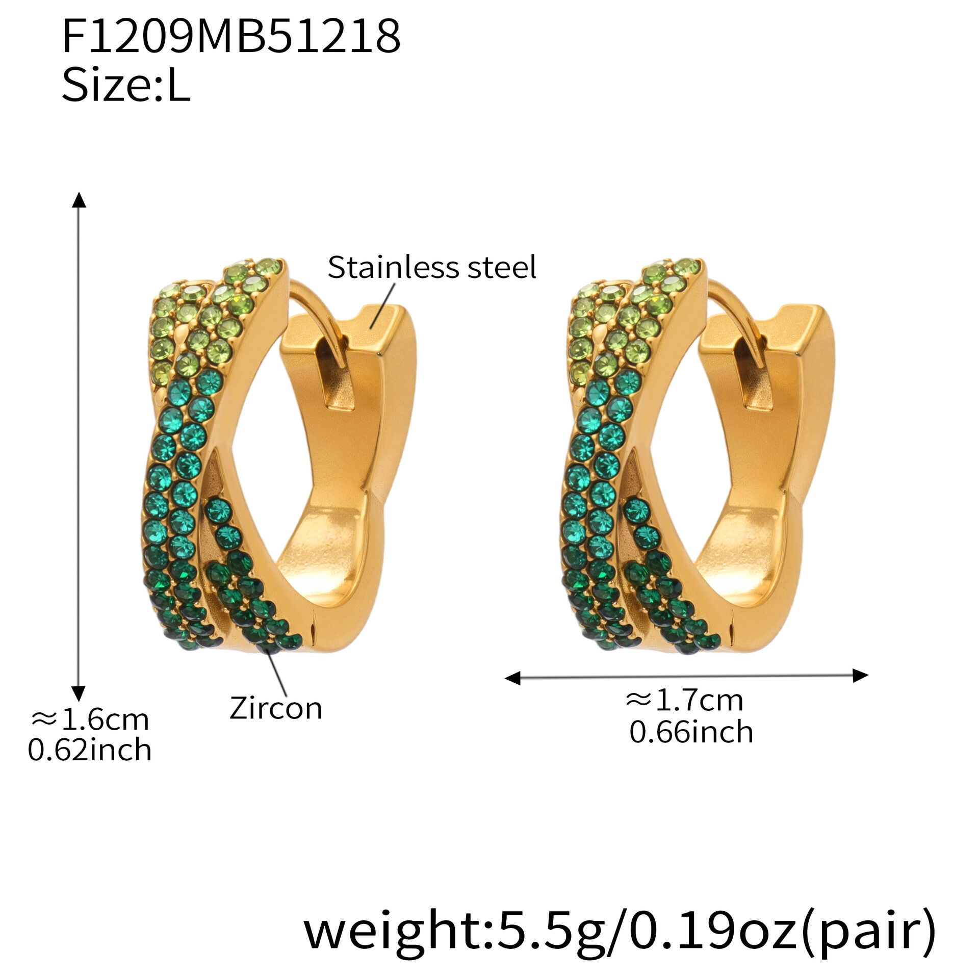 F1209 - Green Zircon Earrings - Large Size Picture15