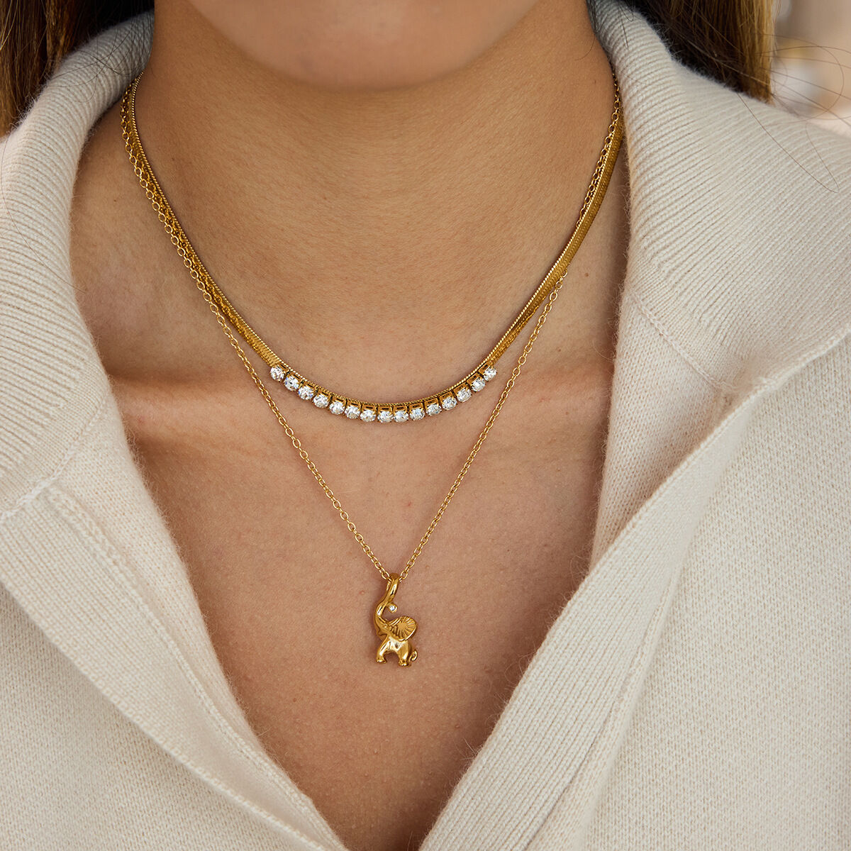 1 Piece Designable Elephant Stainless Steel Waterproof Gold Color Women's Pendant Necklaces h5 Picture4