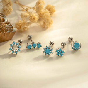 Flower Copper Gold Color Blue Artificial Gemstone Women's Piercing Earrings h5 Picture3