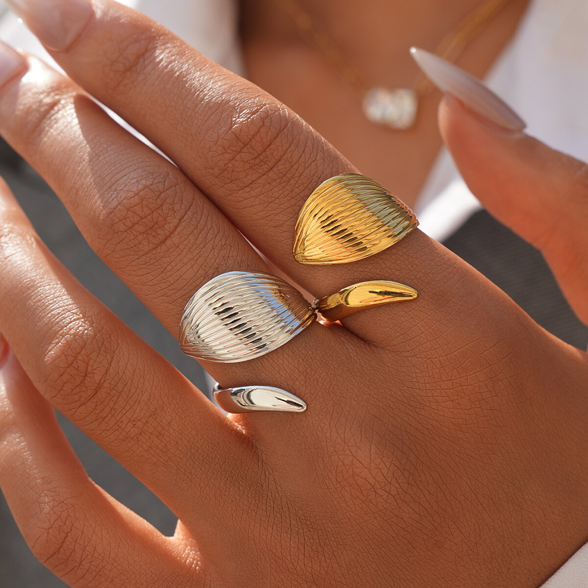Irregular Shape Stainless Steel Waterproof Gold Color Women's Statement Rings h5Picture6